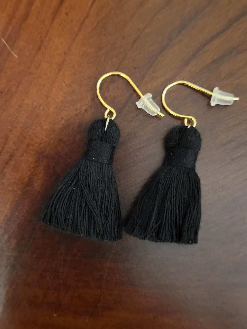 Black Tassel Drop Earrings with Gold Hooks - Women Accessories
